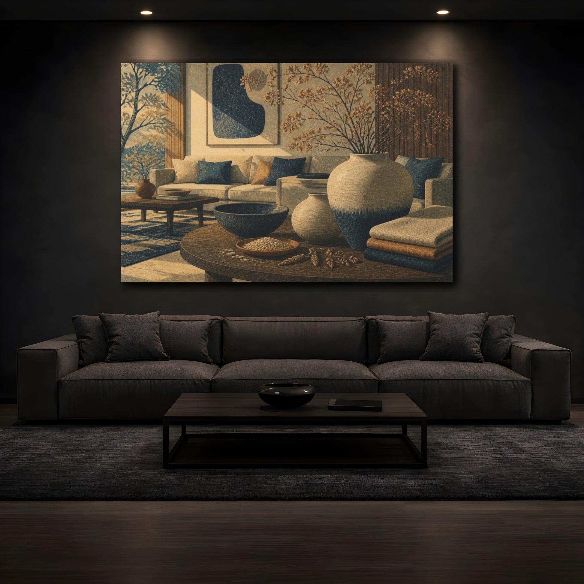 Mockup 3. Living Room Ceramic Vases shown as canvas print