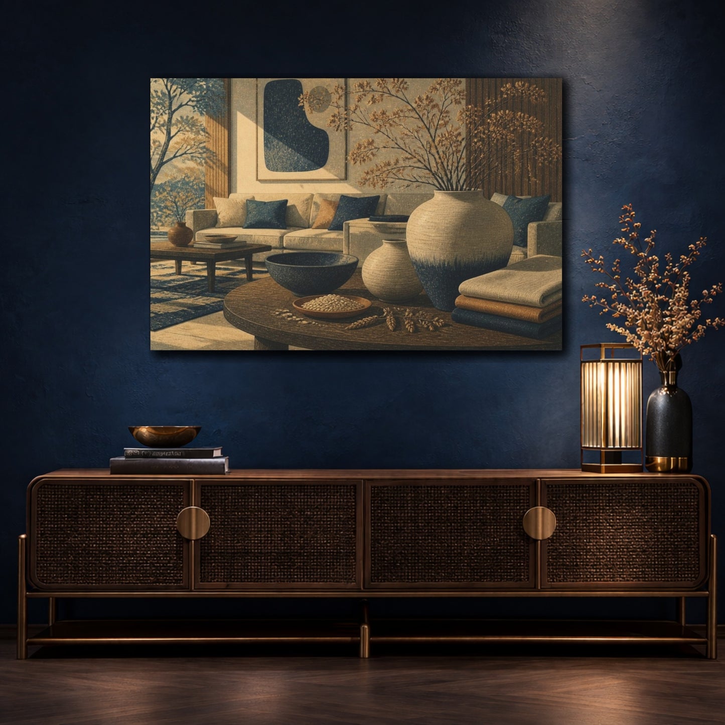 Mockup 4. Living Room Ceramic Vases shown as canvas print