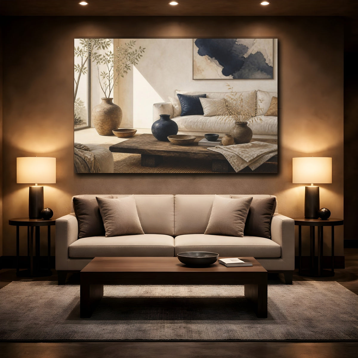 Mockup 2. Living Room Ceramic Vessels shown as canvas print
