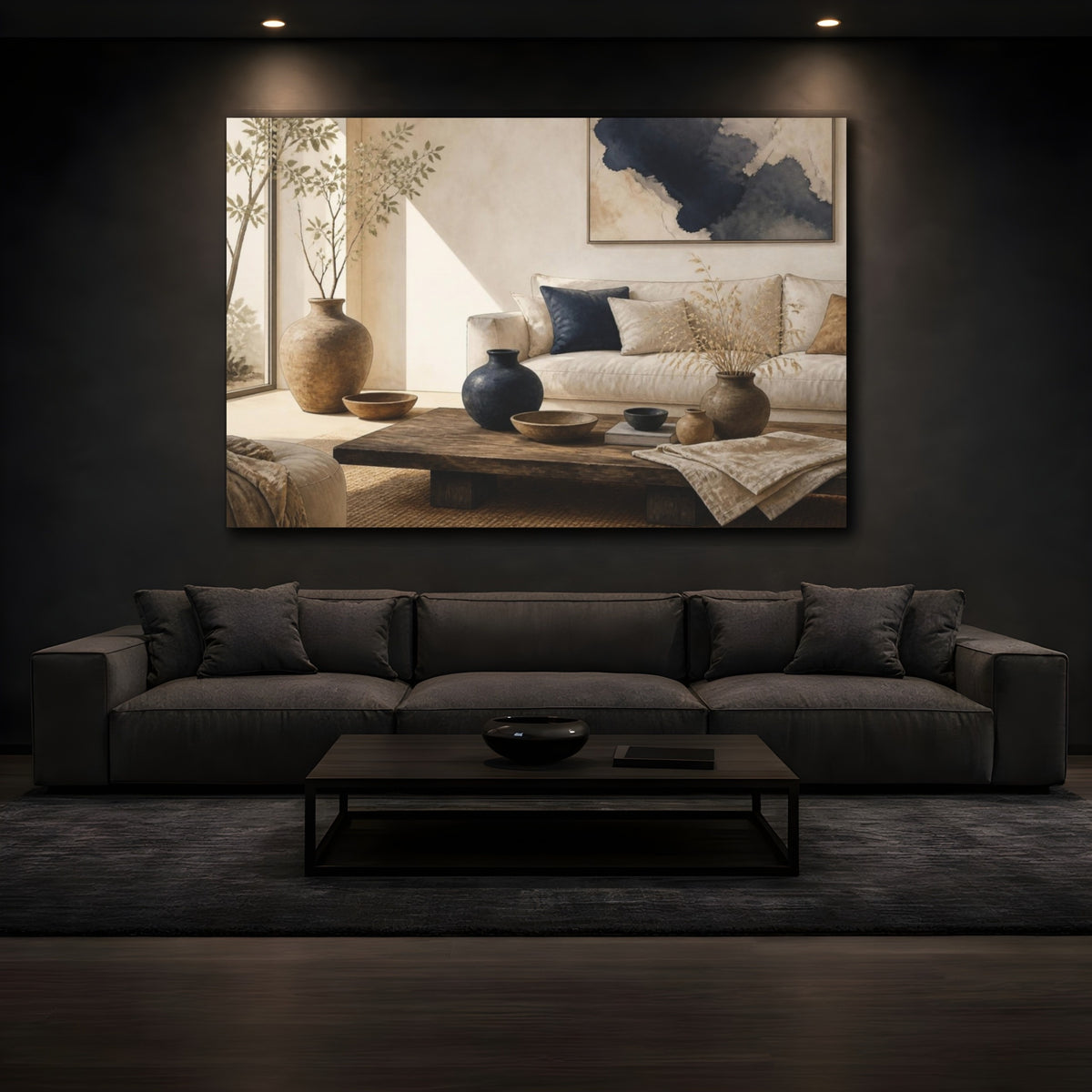 Mockup 3. Living Room Ceramic Vessels shown as canvas print