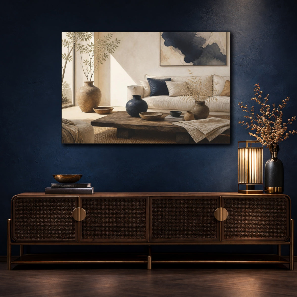 Mockup 4. Living Room Ceramic Vessels shown as canvas print