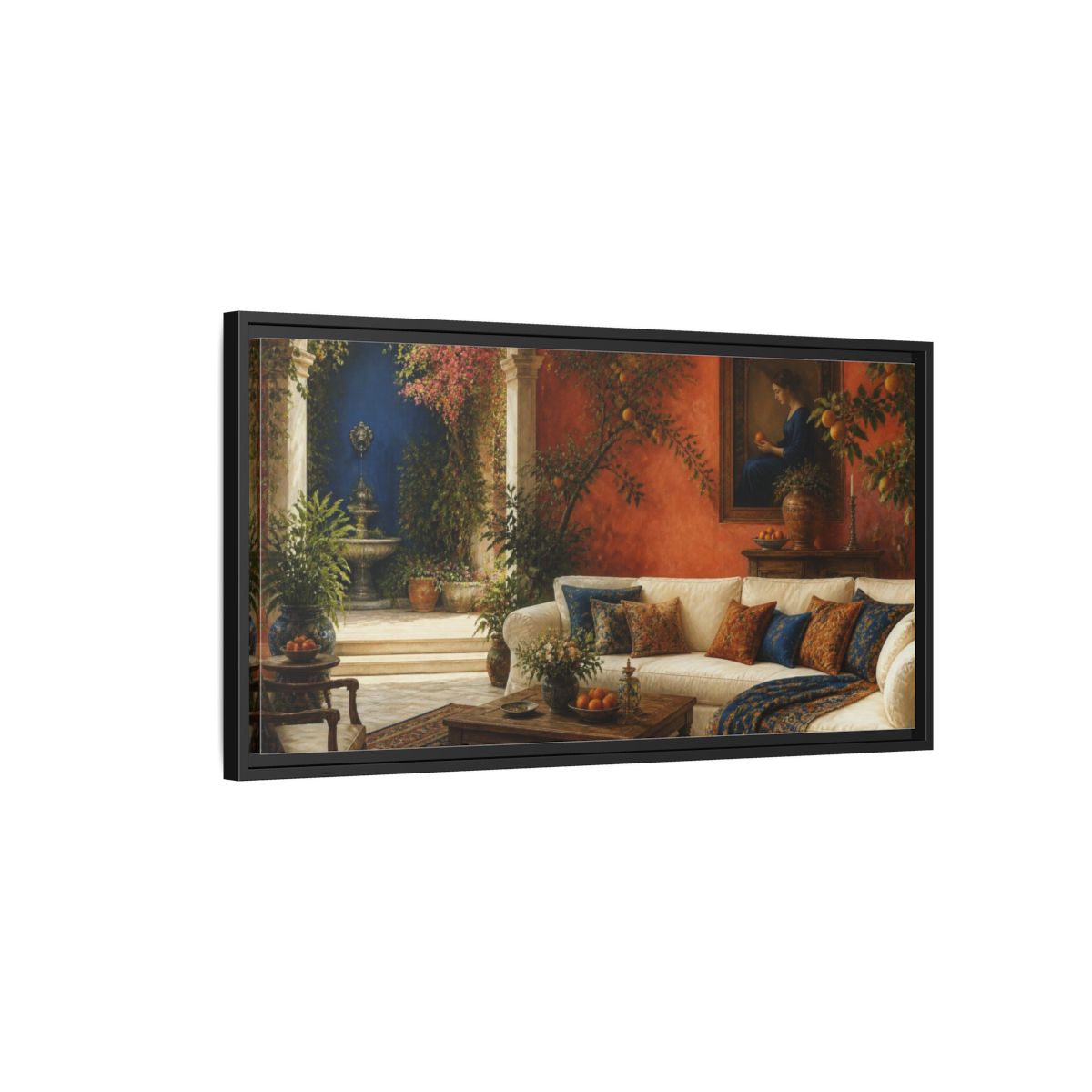 Side Mockup 2. Living Room Citrus Sofa shown as framed canvas print