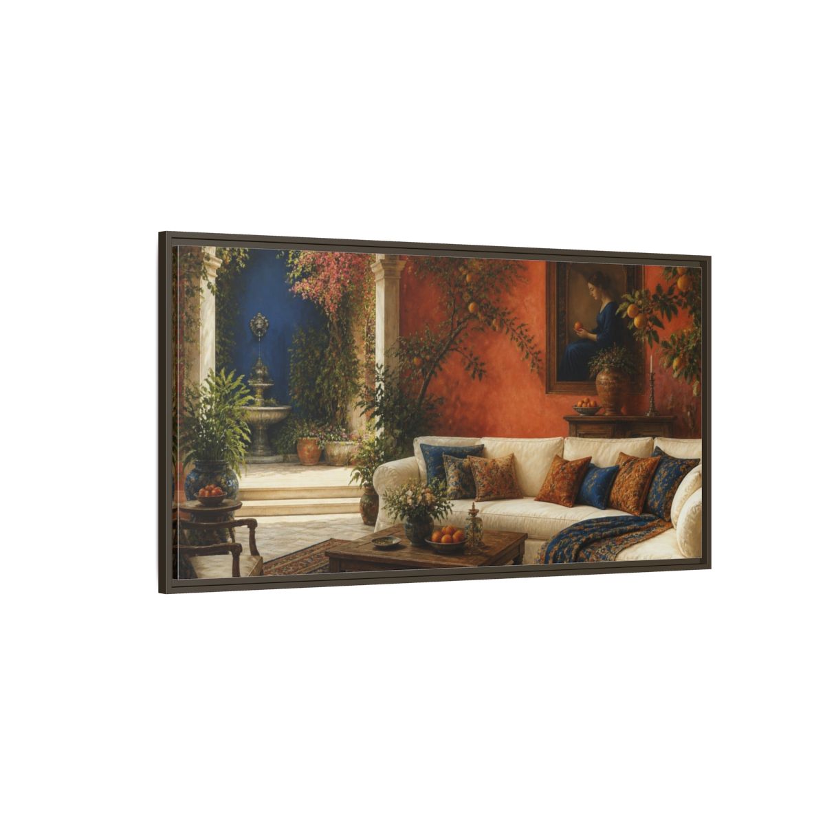 Side Mockup 4. Living Room Citrus Sofa shown as framed canvas print