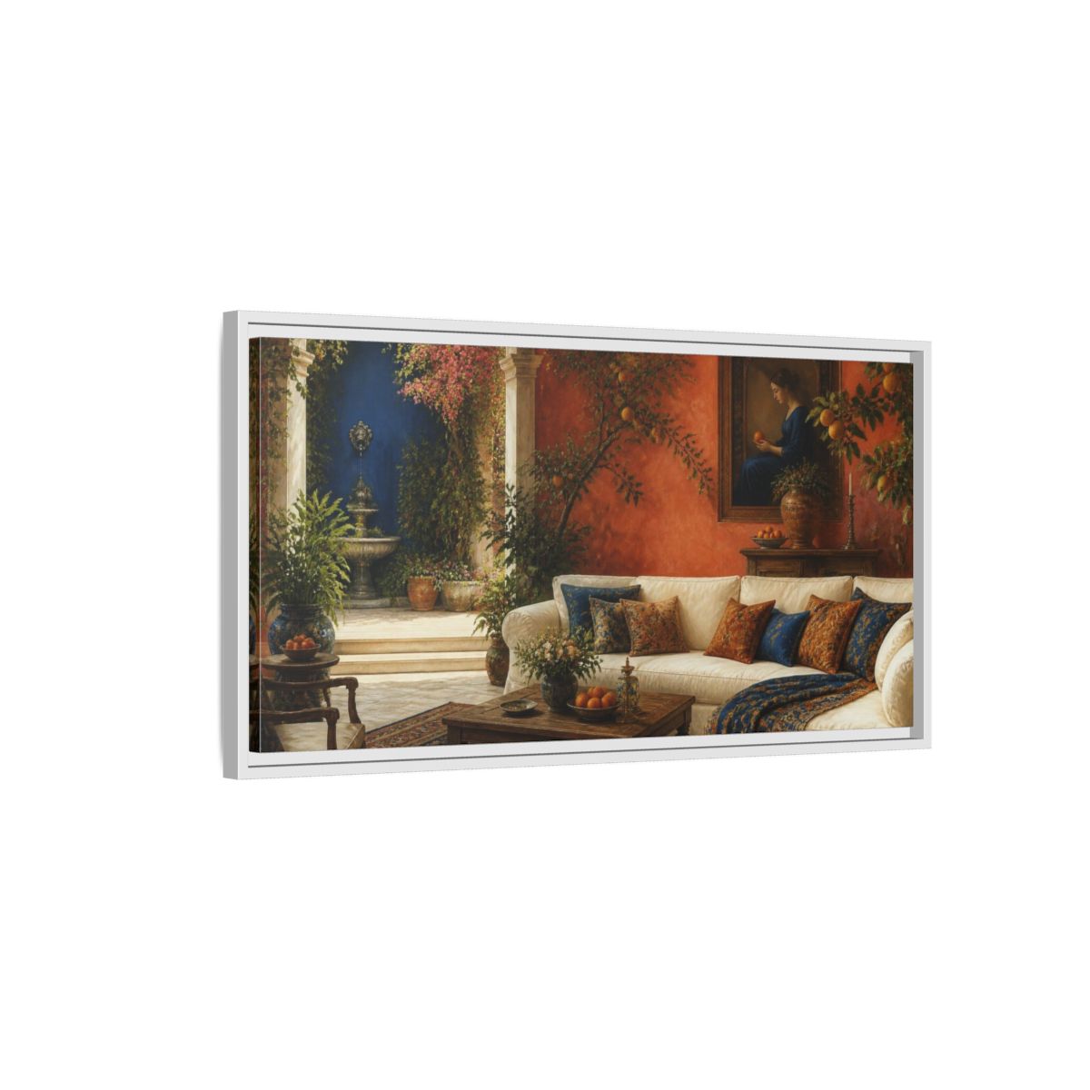 Side Mockup 1. Living Room Citrus Sofa shown as framed canvas print