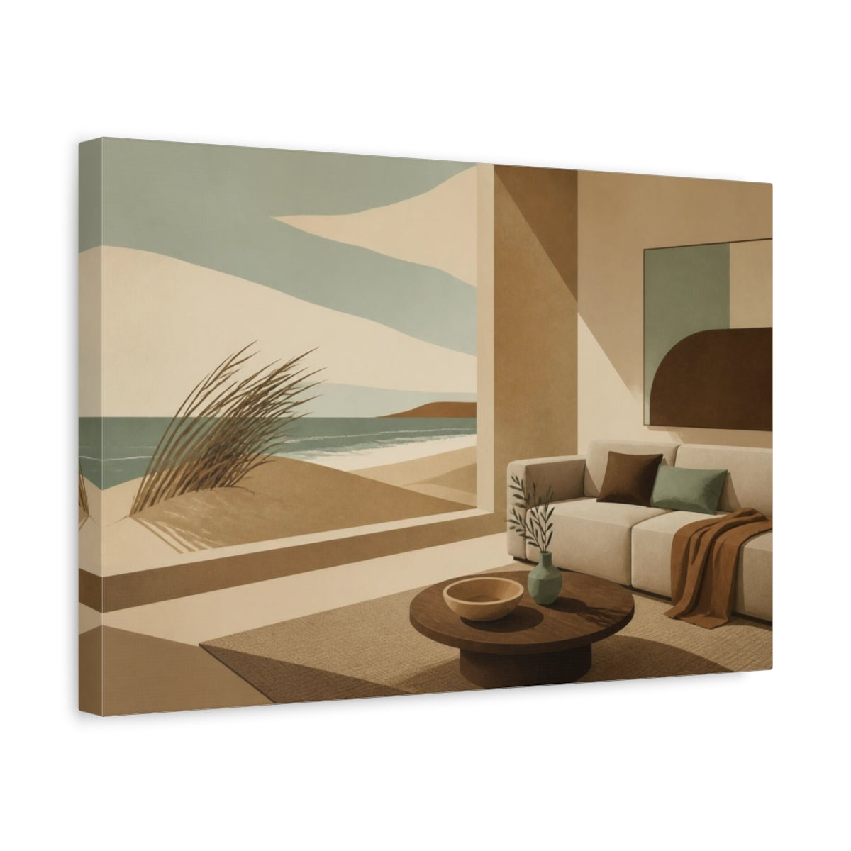 Side Mockup 4. Living Room Coastal View shown as canvas print