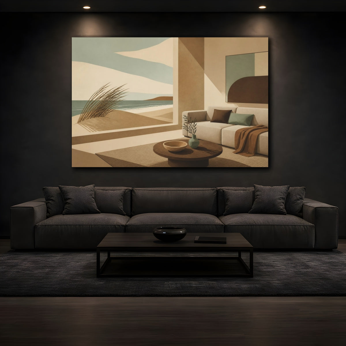 Mockup 3. Living Room Coastal View shown as canvas print