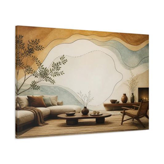 Main Mockup. Living Room Contour Mural shown as canvas print