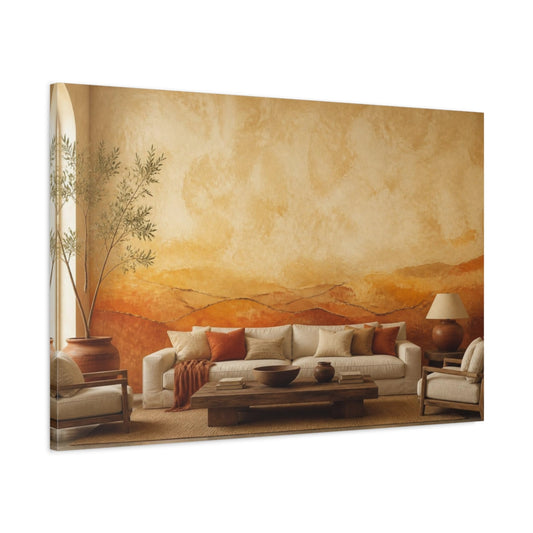 Main Mockup. Living Room Earth Terraces shown as canvas print