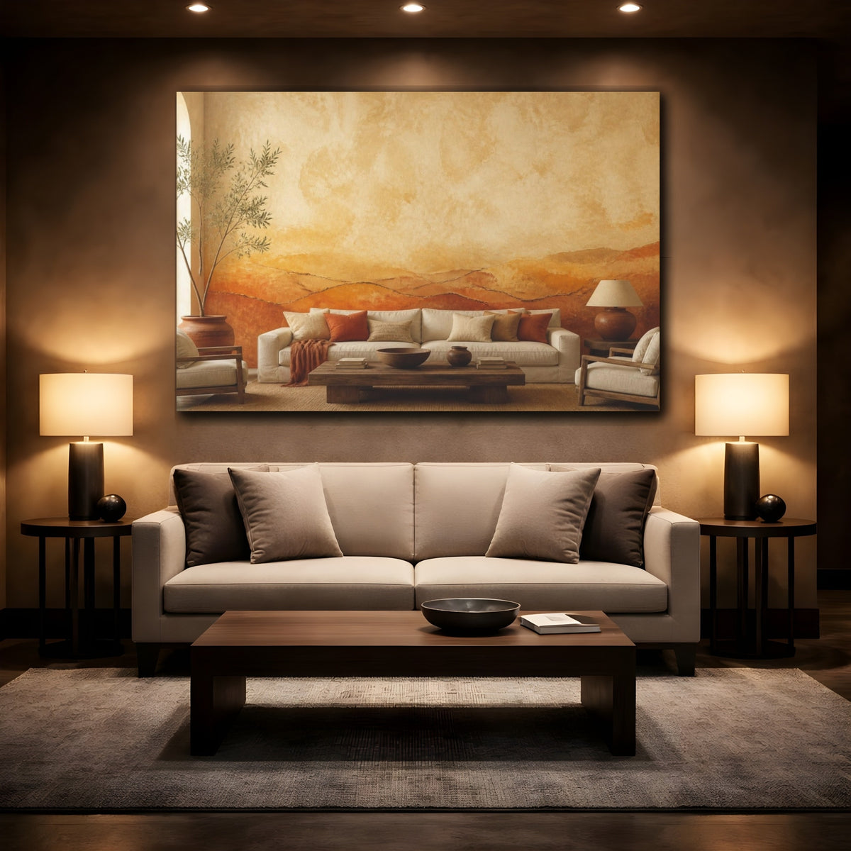 Mockup 2. Living Room Earth Terraces shown as canvas print