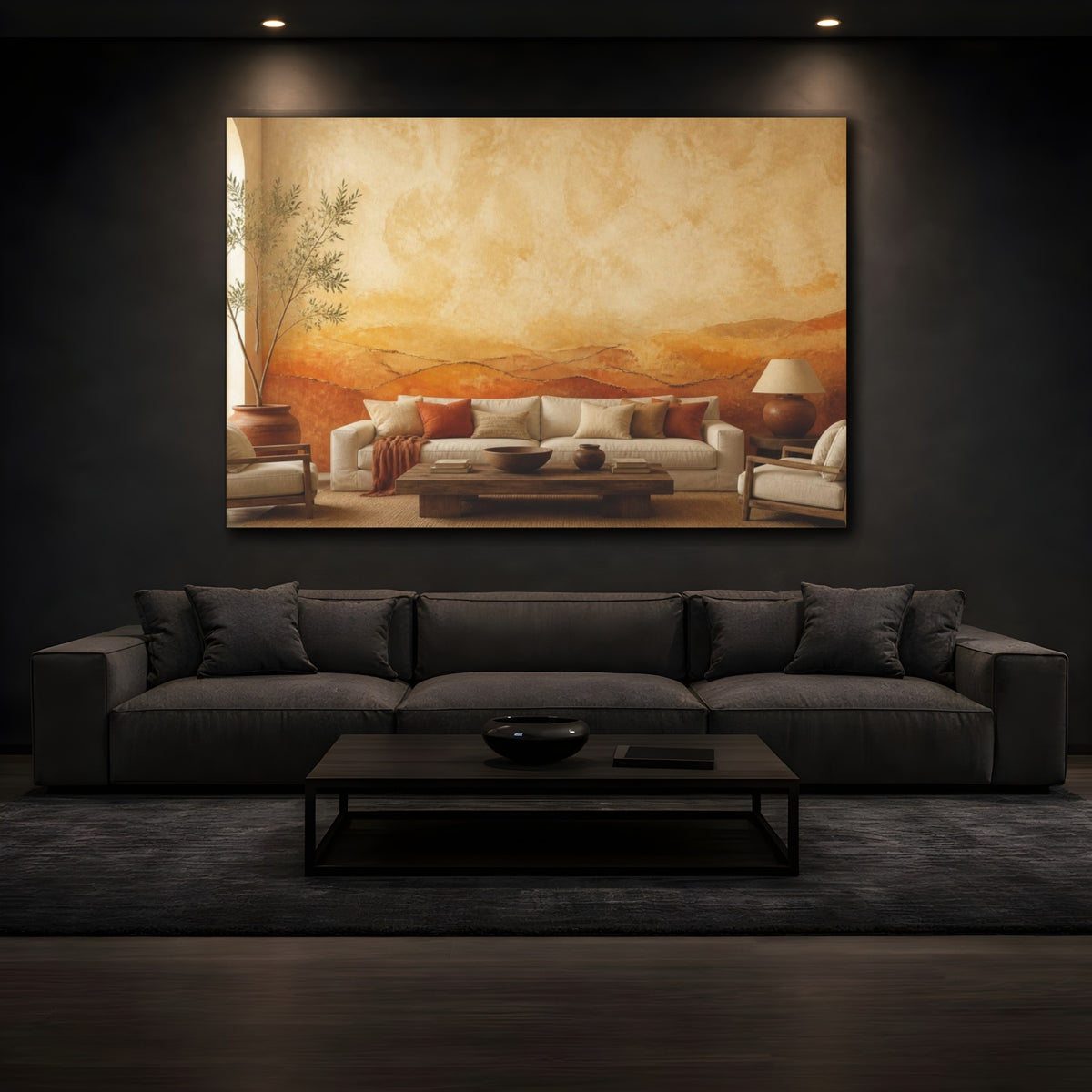 Mockup 3. Living Room Earth Terraces shown as canvas print
