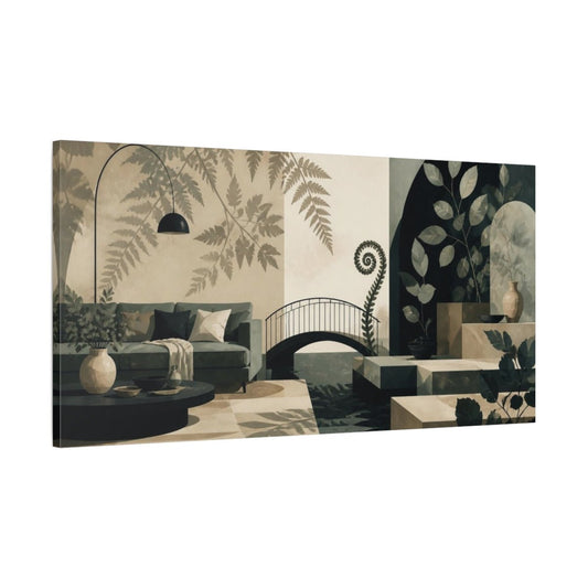 Living Room Fern Silhouettes Canvas Print – Above Couch, Cream & Graphite - YesArtYes