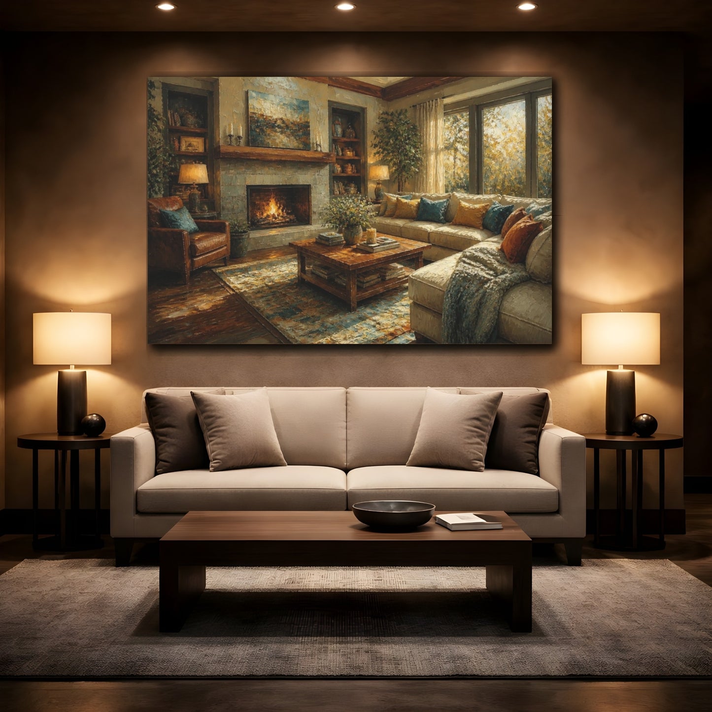 Mockup 2. Living Room Fireplace shown as canvas print