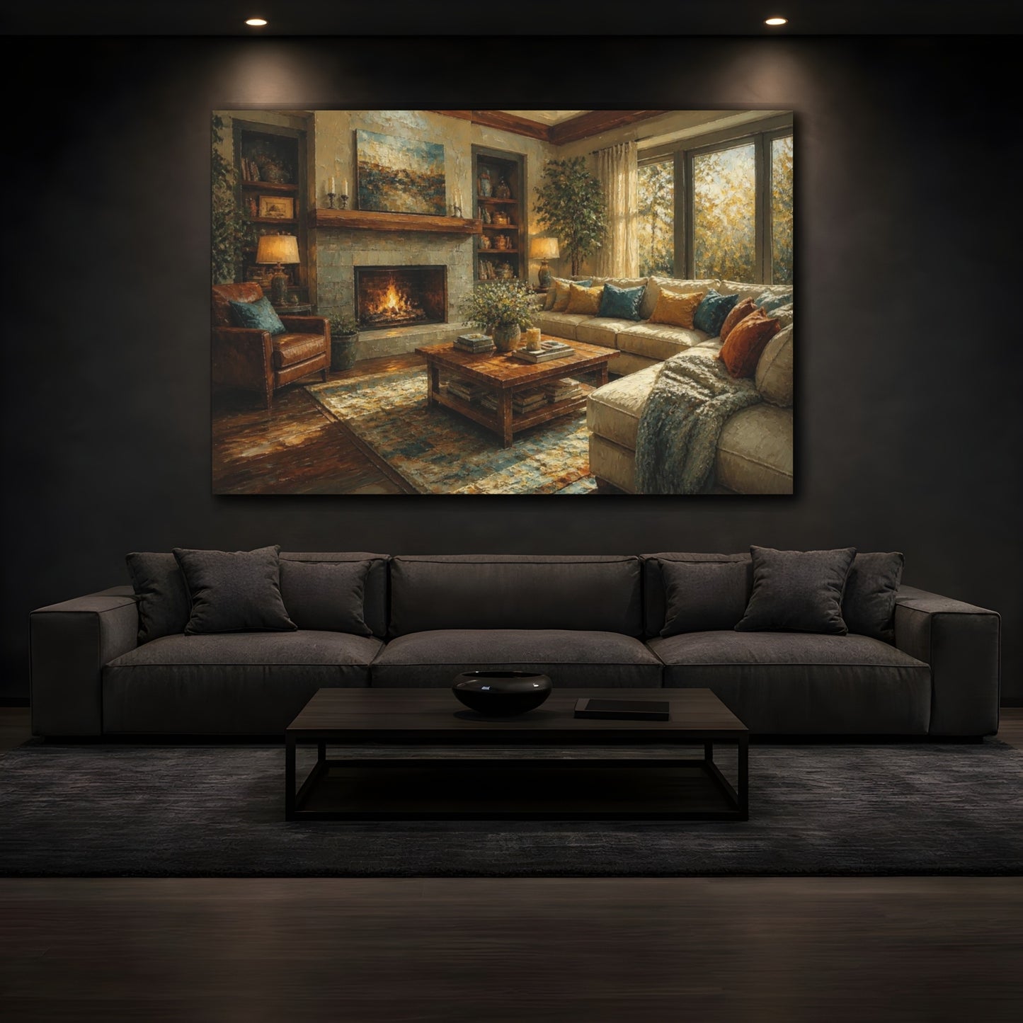 Mockup 3. Living Room Fireplace shown as canvas print