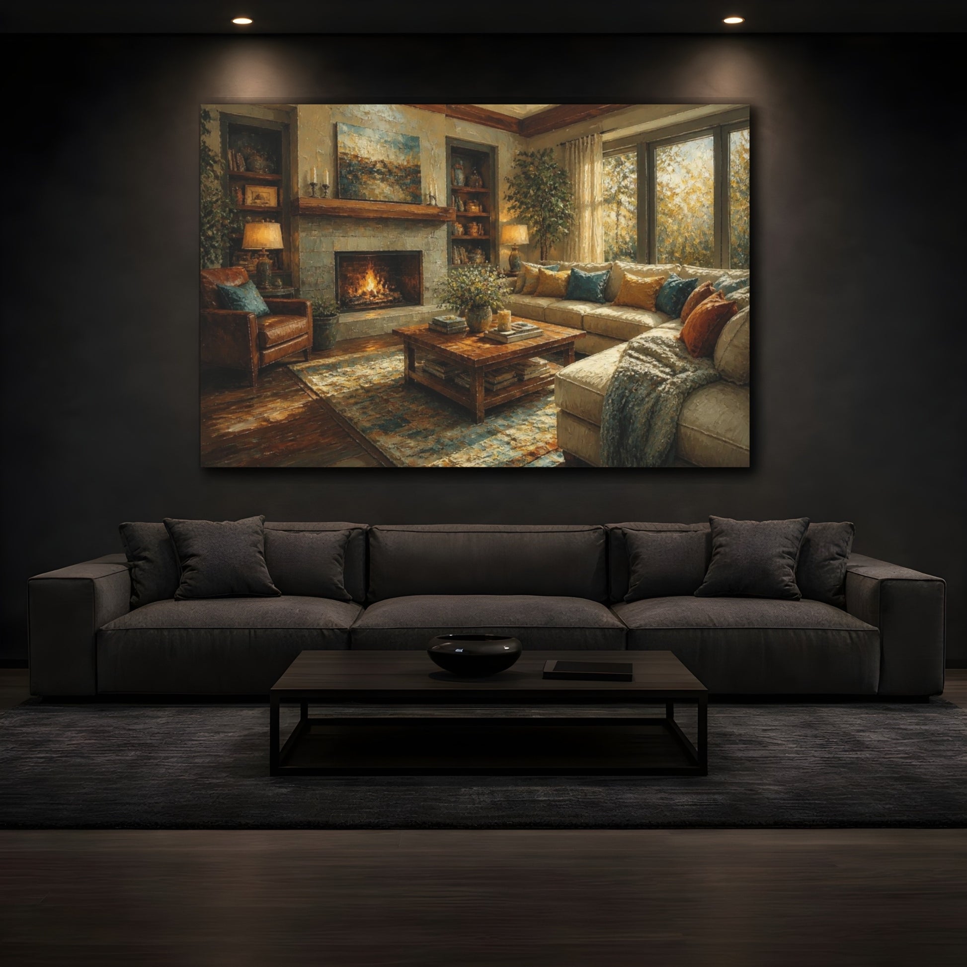 Mockup 3. Living Room Fireplace shown as canvas print