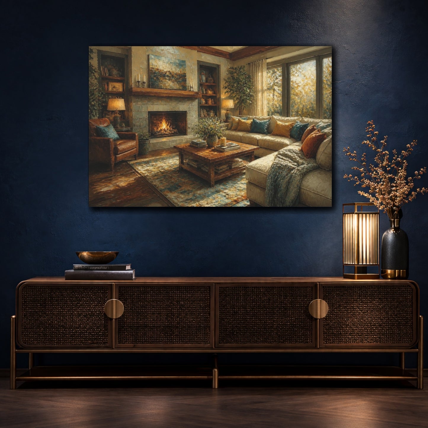 Mockup 4. Living Room Fireplace shown as canvas print