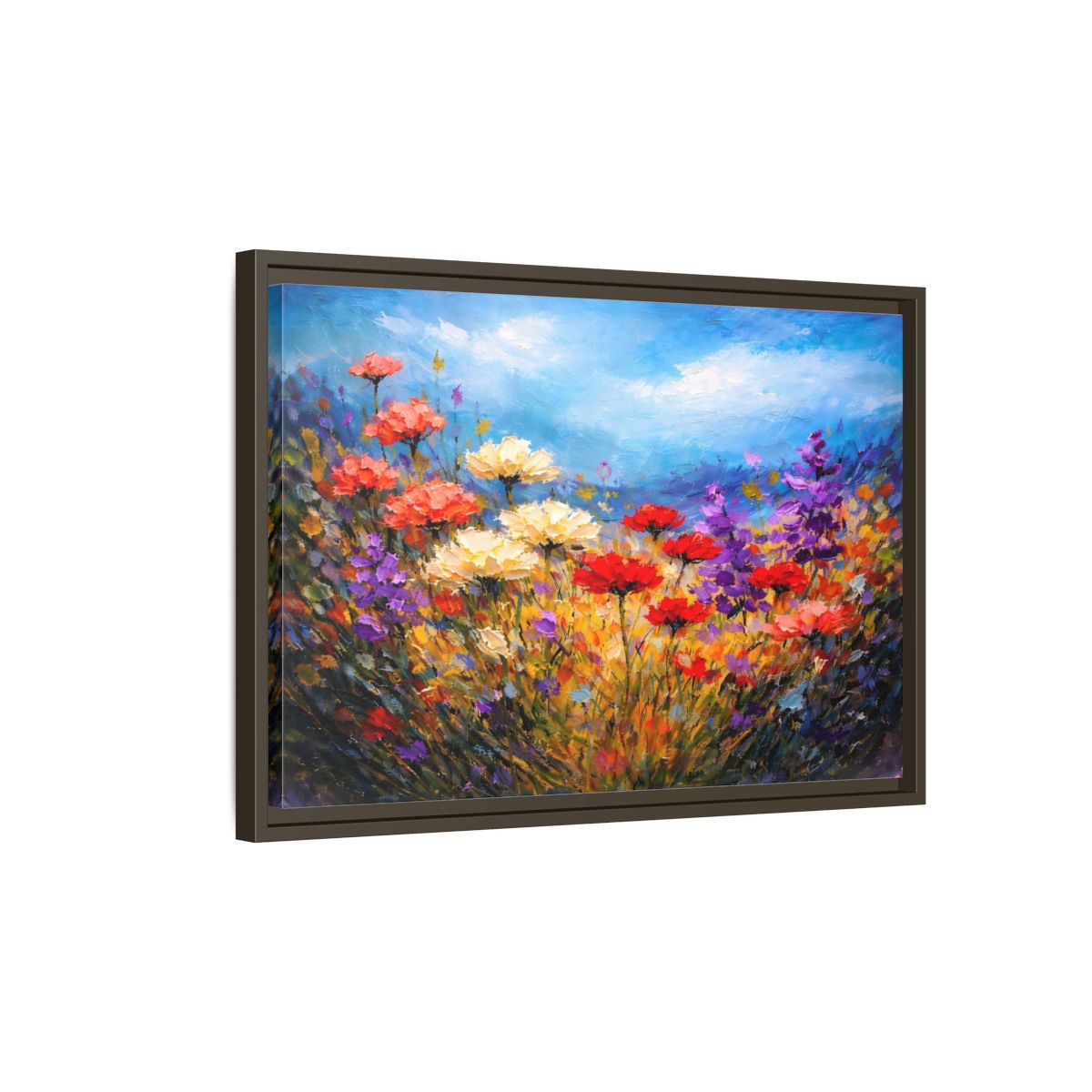 Side Mockup 2. Floral Wildflowers Vibrant Floral shown as stretched canvas wall art