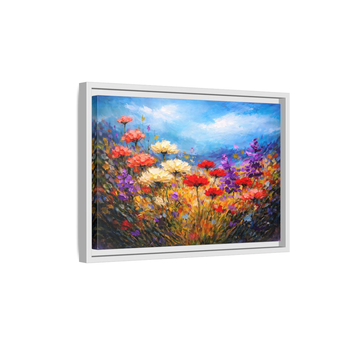 Side Mockup 4. Floral Wildflowers Vibrant Floral shown as stretched canvas wall art