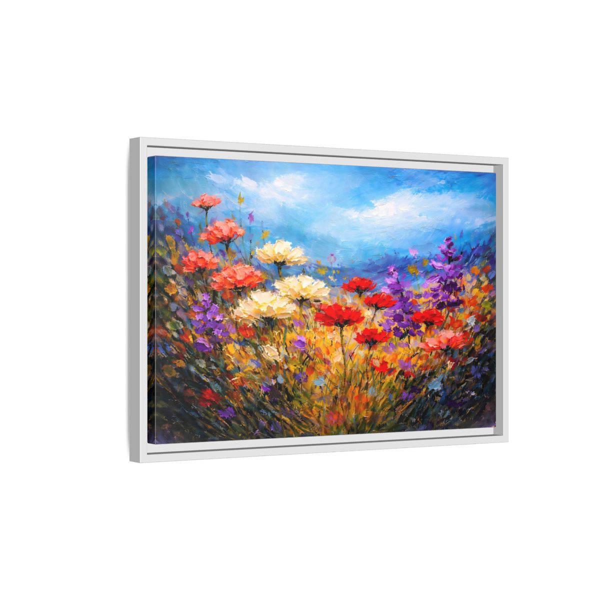 Side Mockup 1. Floral Wildflowers Vibrant Floral shown as stretched canvas wall art