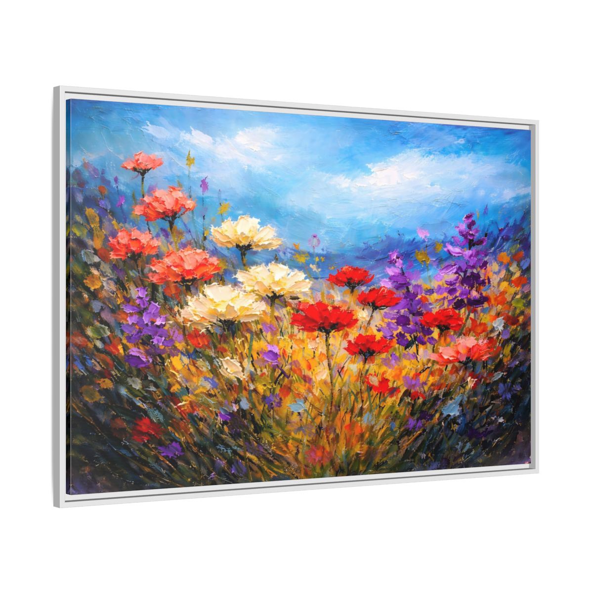 Side Mockup 7. Floral Wildflowers Vibrant Floral shown as stretched canvas wall art