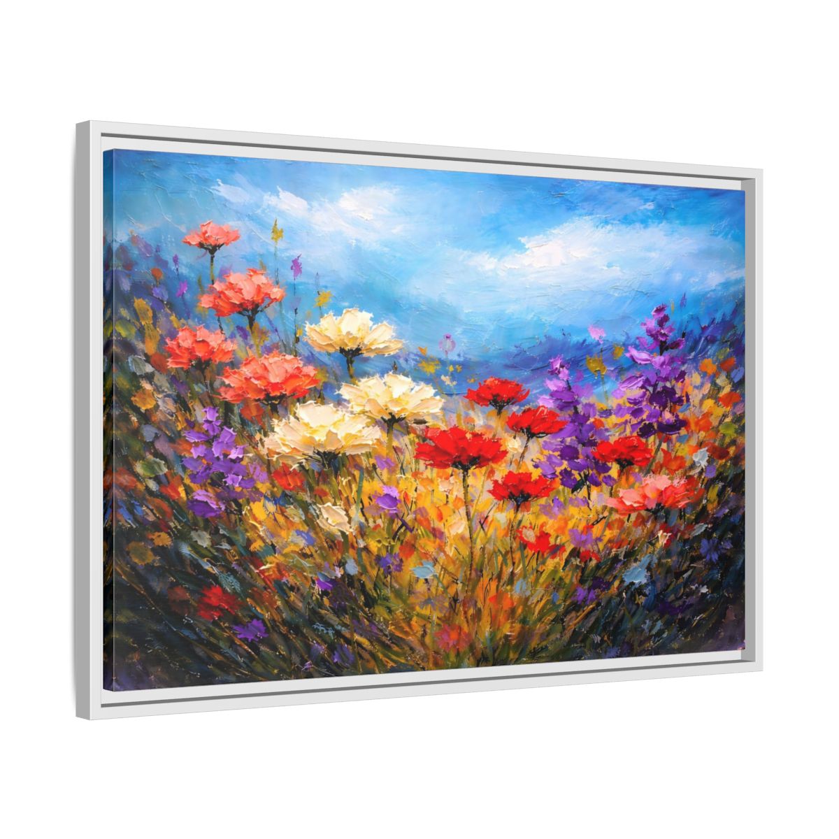 Side Mockup 10. Floral Wildflowers Vibrant Floral shown as stretched canvas wall art