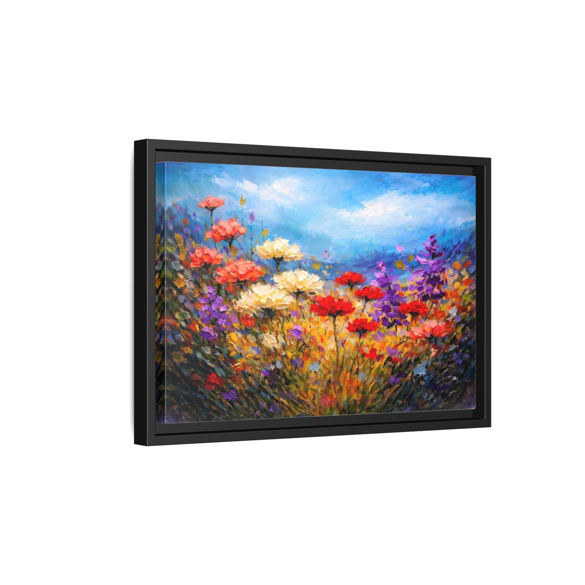 Side Mockup 6. Floral Wildflowers Vibrant Floral shown as stretched canvas wall art
