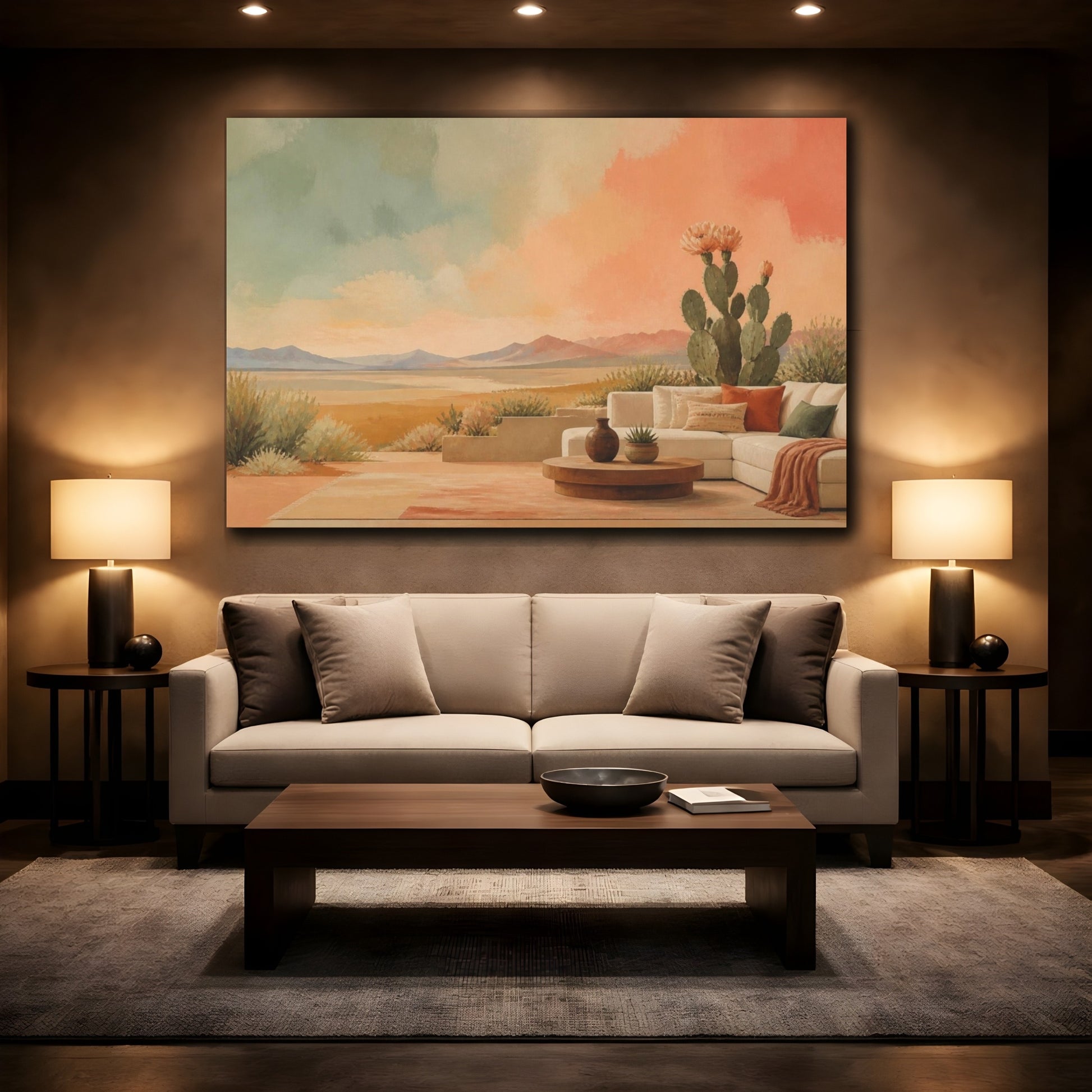 Mockup 2. Living Room Flowering Cactus shown as canvas print