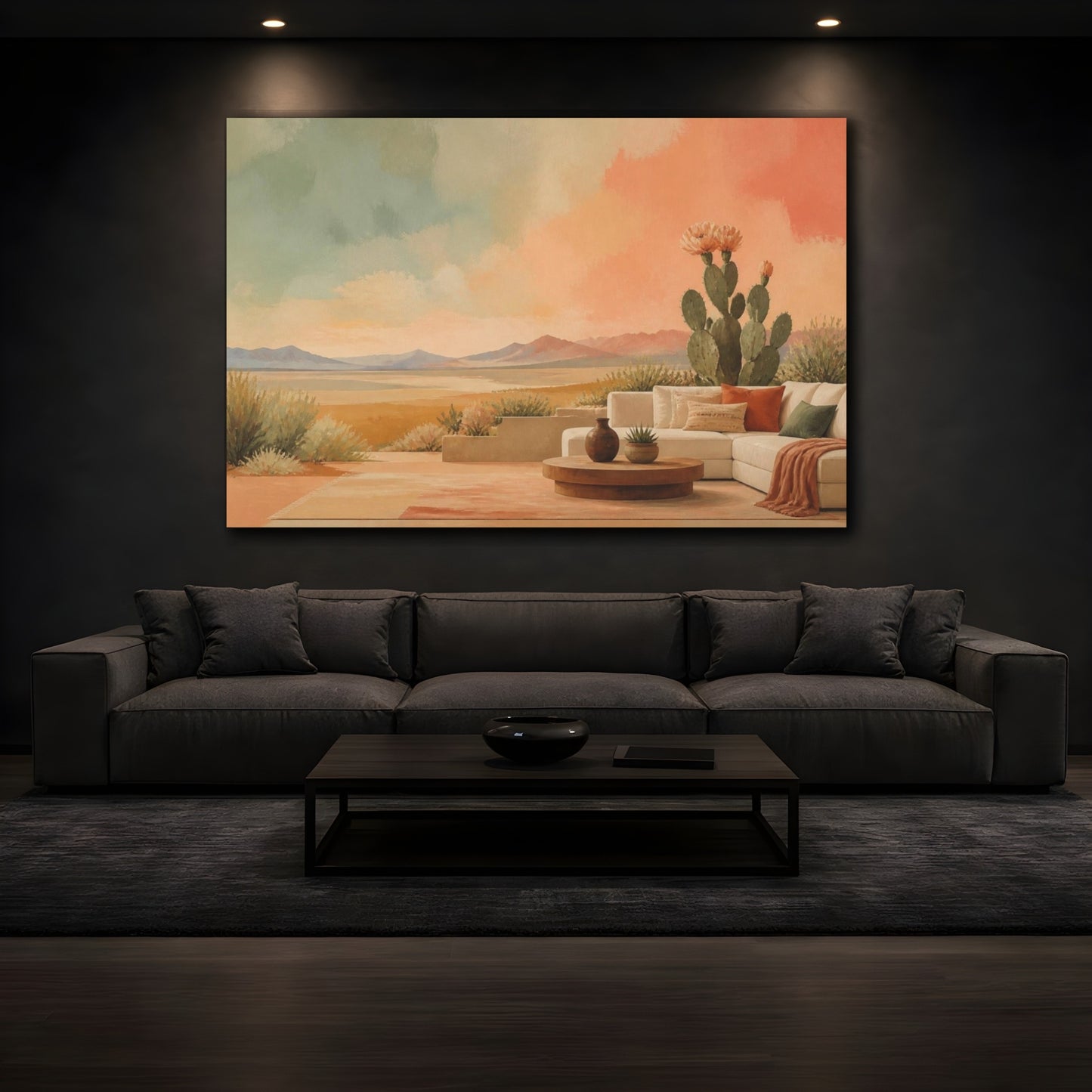 Mockup 3. Living Room Flowering Cactus shown as canvas print