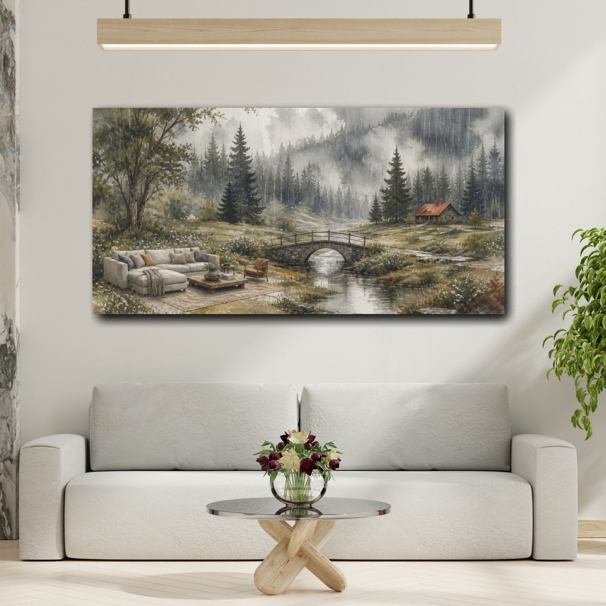 Mockup 2. Living Room Forest Retreat shown as canvas print