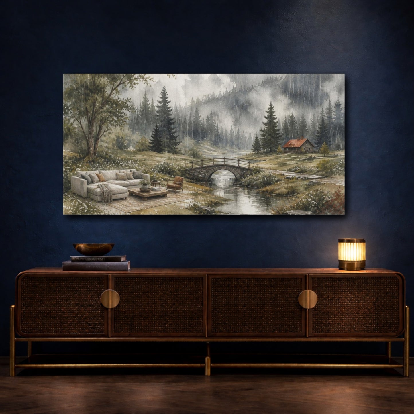 Mockup 4. Living Room Forest Retreat shown as canvas print