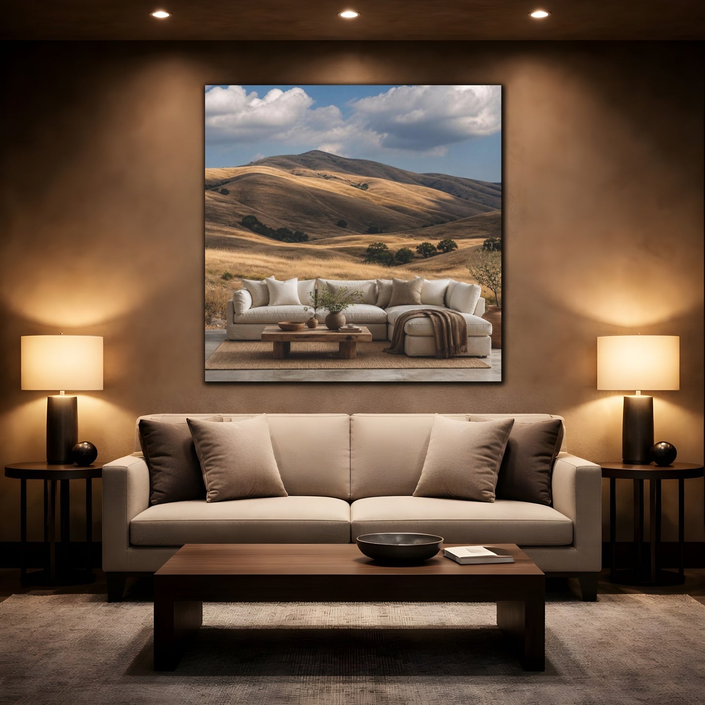 Mockup 2. Living Room Golden Hills shown as canvas print