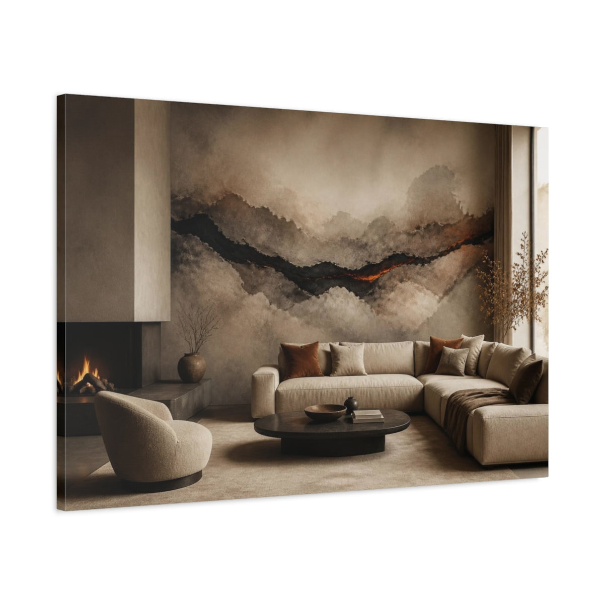 Main Mockup. Living Room Lava Seam shown as canvas print