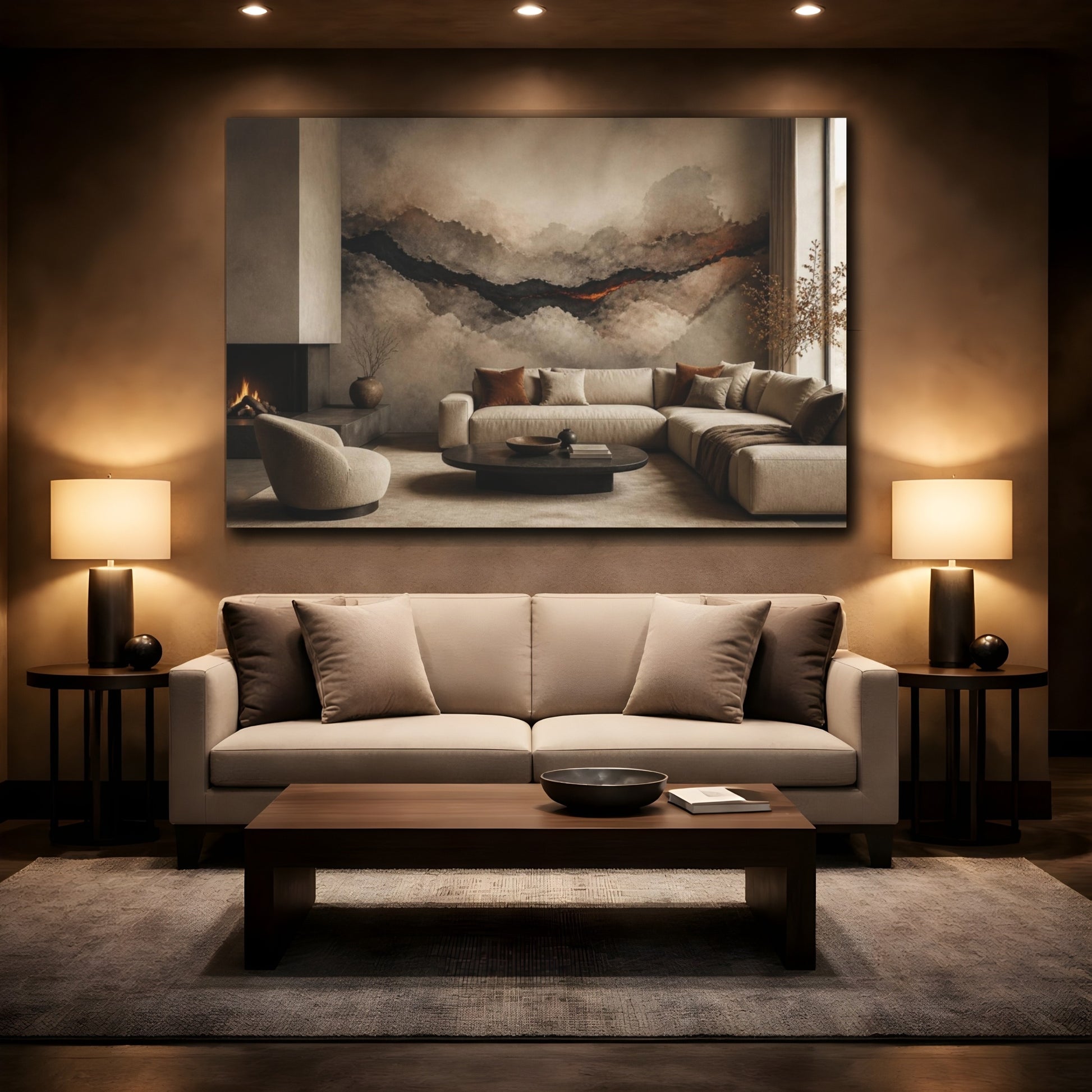 Mockup 2. Living Room Lava Seam shown as canvas print