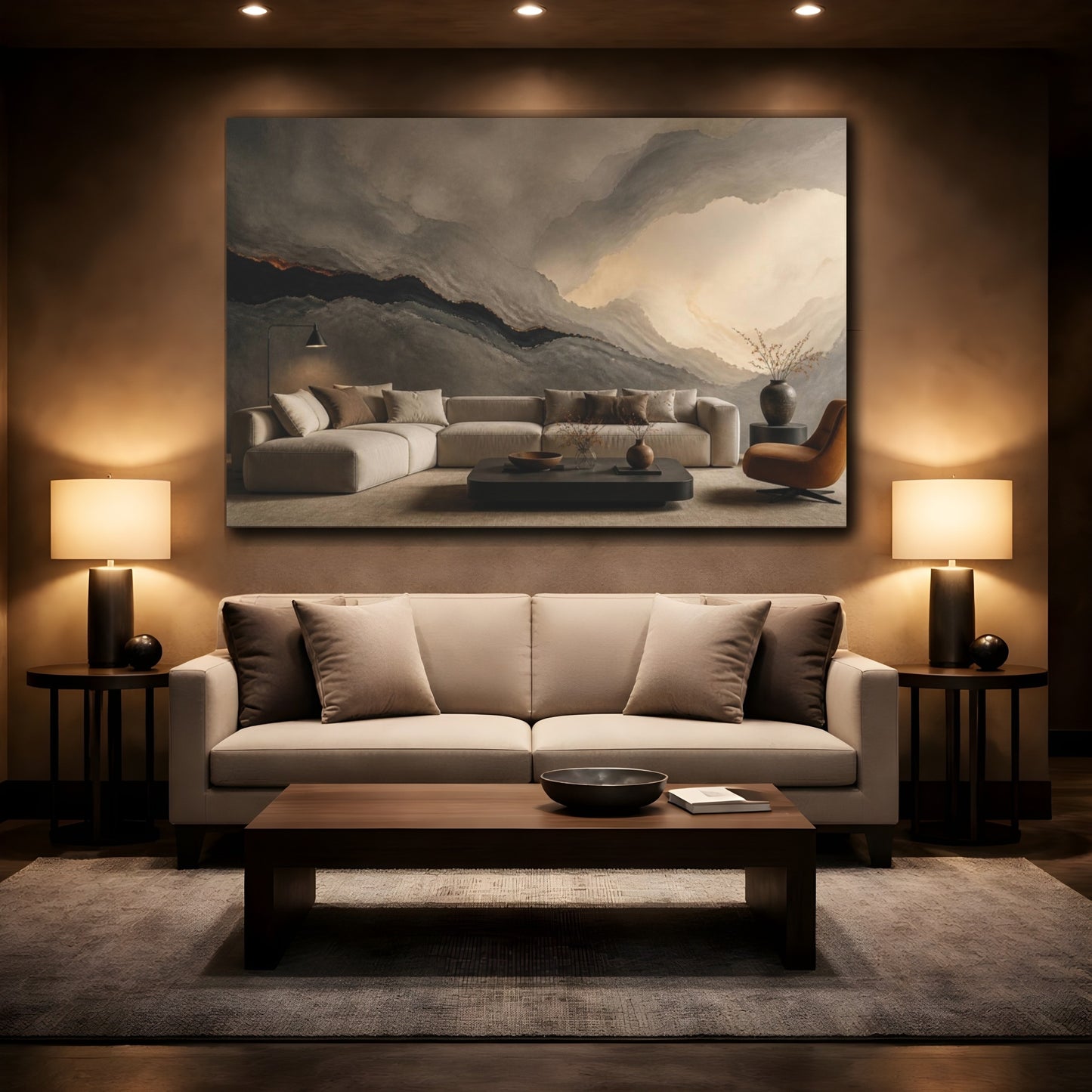 Mockup 2. Living Room Lava Seam shown as canvas print