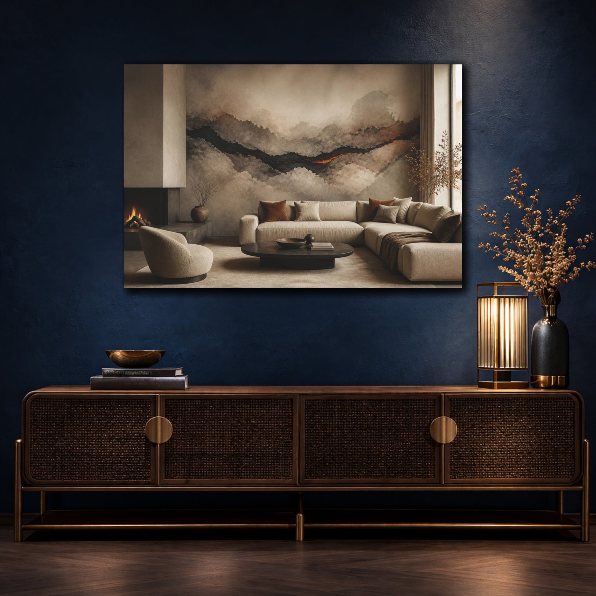 Mockup 4. Living Room Lava Seam shown as canvas print
