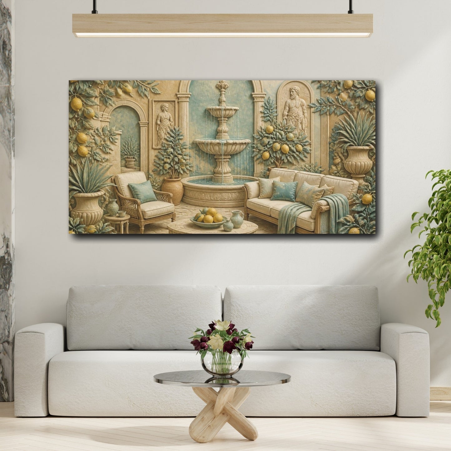 Mockup 2. Living Room Lemon Fountain shown as canvas print
