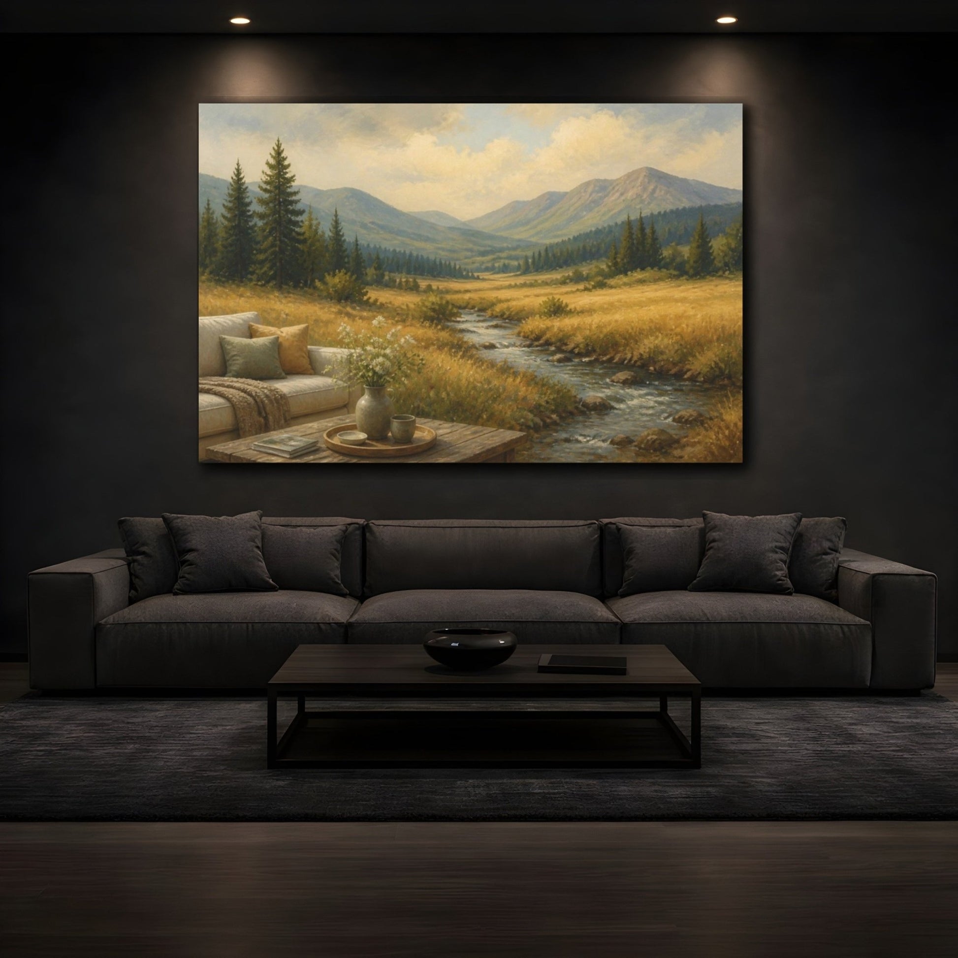 Living Room Meadow Stream Canvas Print Wall Art – Decor, Above Couch - YesArtYes