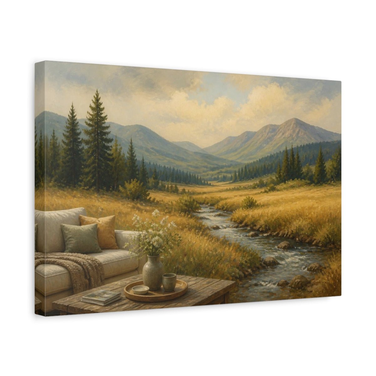 Living Room Meadow Stream Canvas Print Wall Art – Decor, Above Couch - YesArtYes