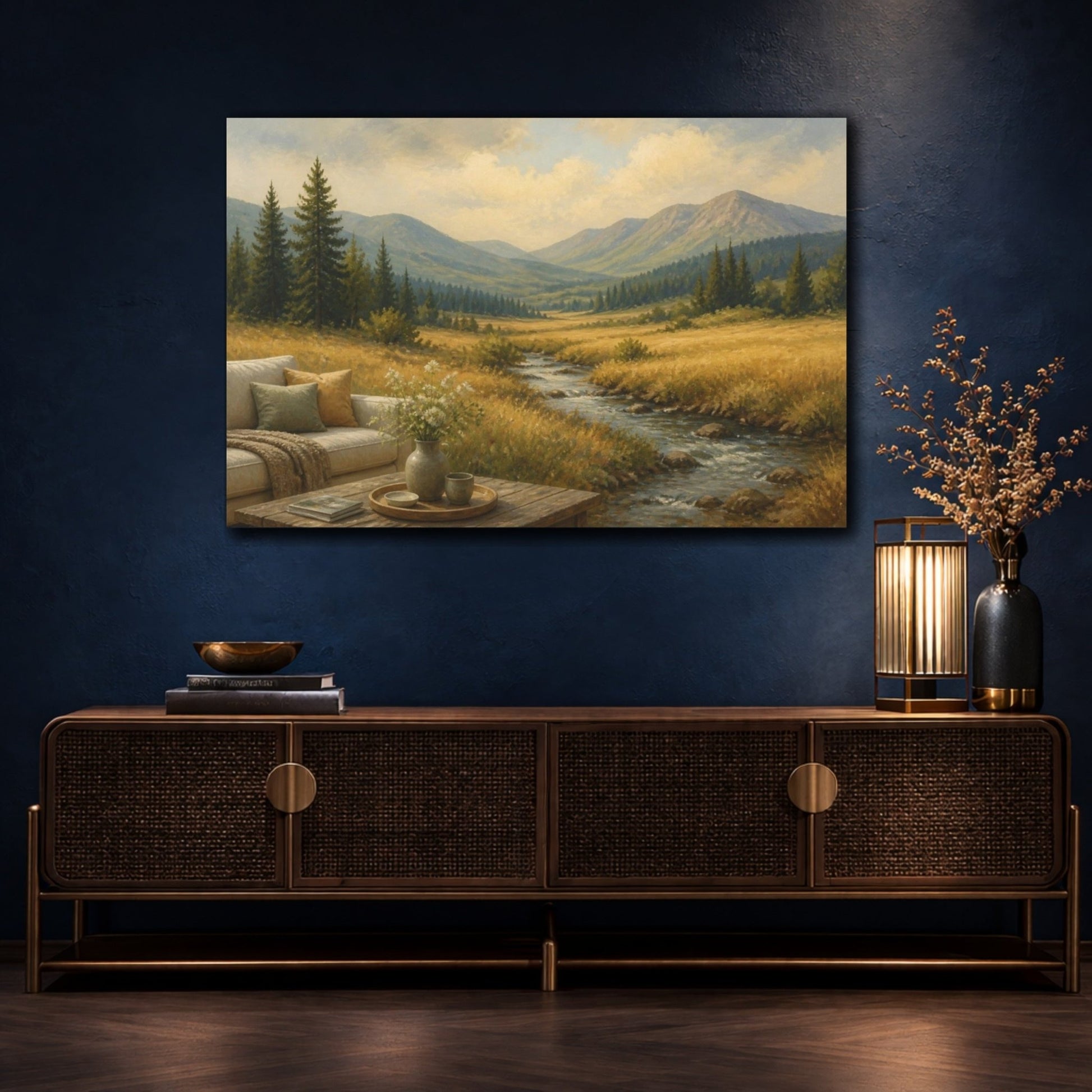 Living Room Meadow Stream Canvas Print Wall Art – Decor, Above Couch - YesArtYes