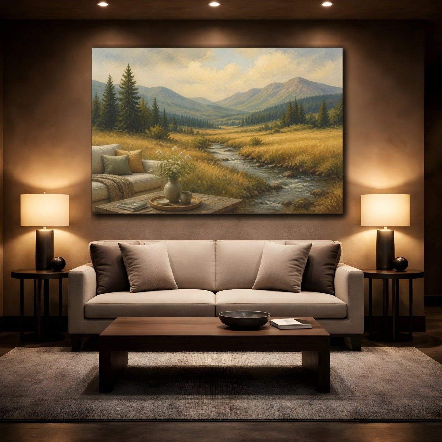 Living Room Meadow Stream Canvas Print Wall Art – Decor, Above Couch - YesArtYes