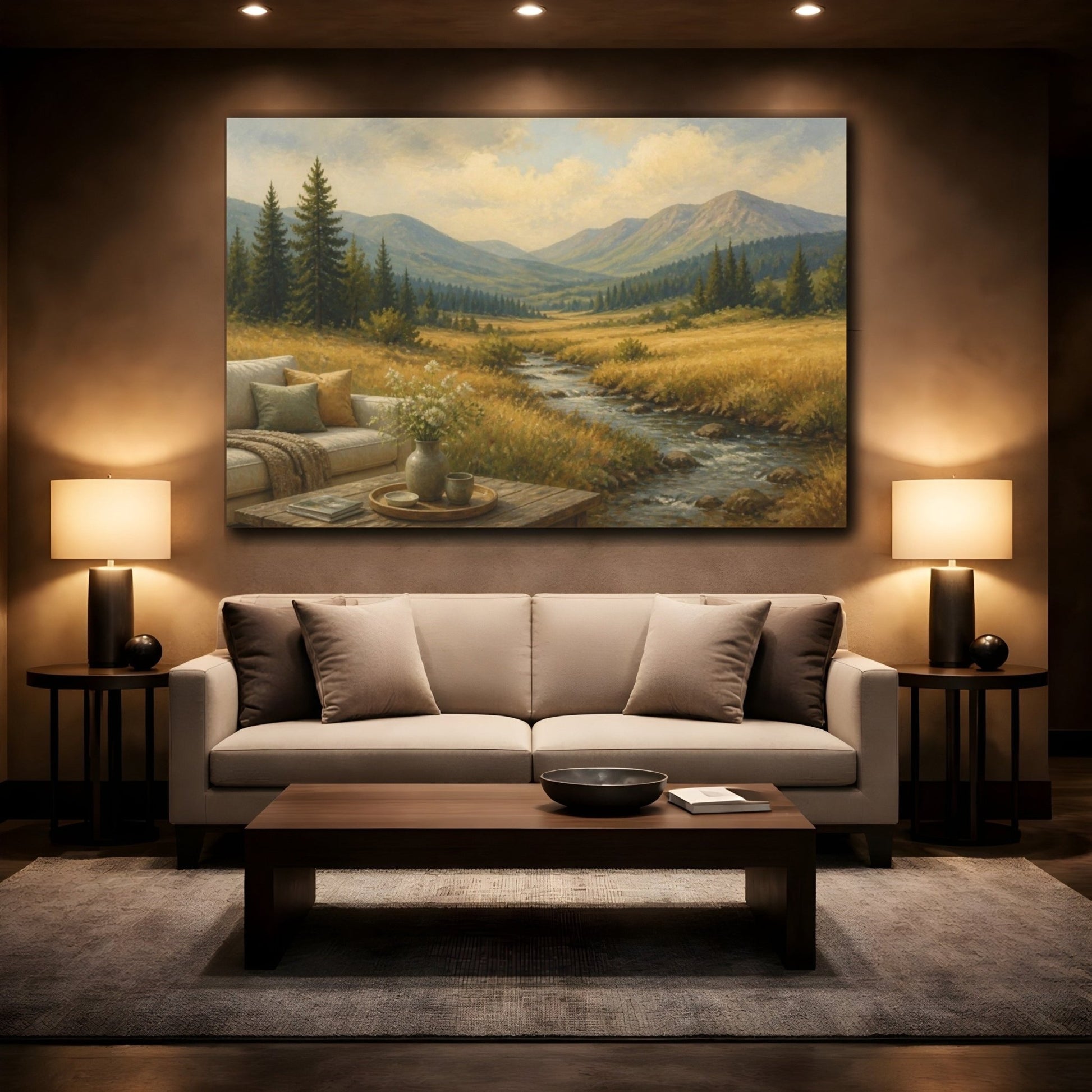 Living Room Meadow Stream Canvas Print Wall Art – Decor, Above Couch - YesArtYes