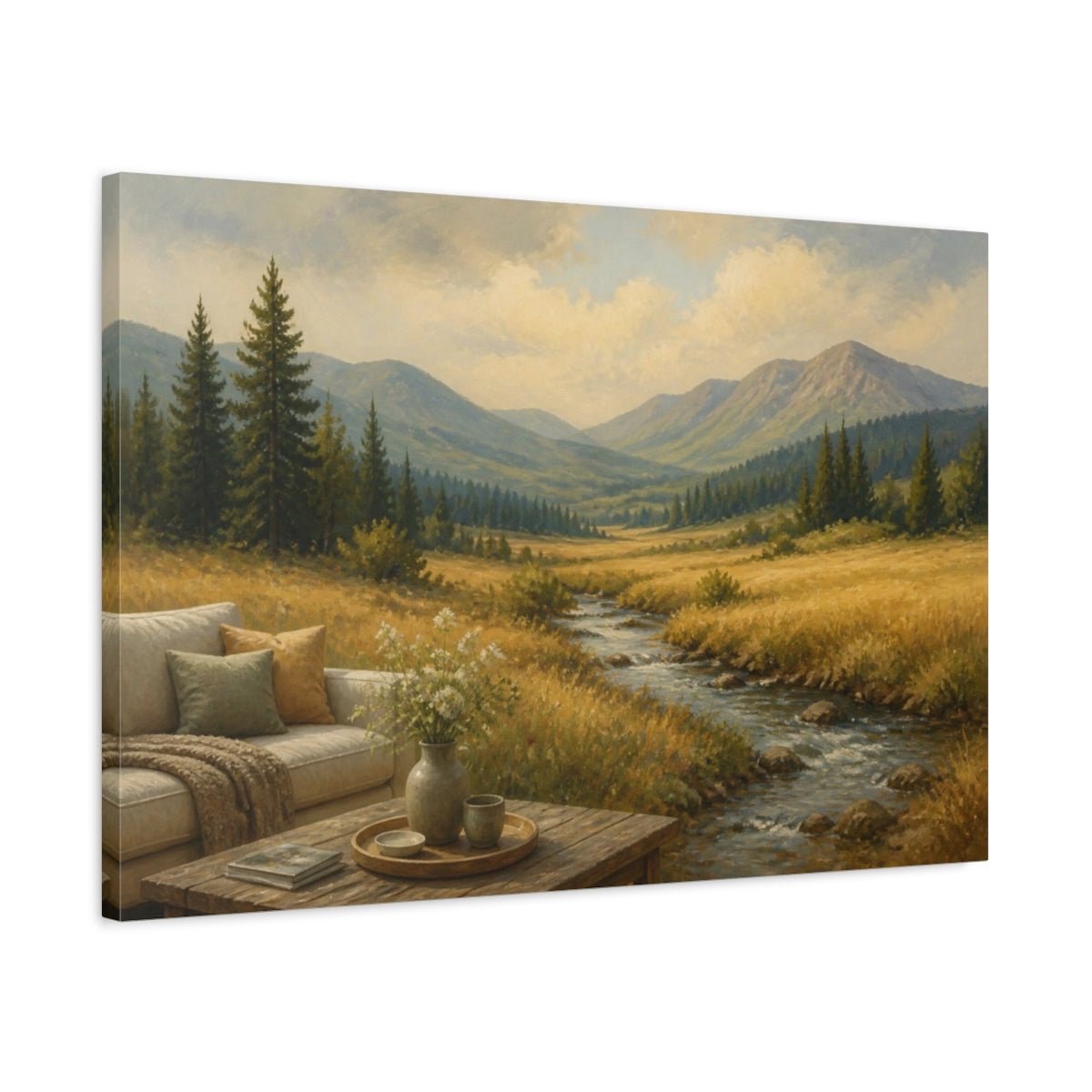 Living Room Meadow Stream Canvas Print Wall Art – Decor, Above Couch - YesArtYes