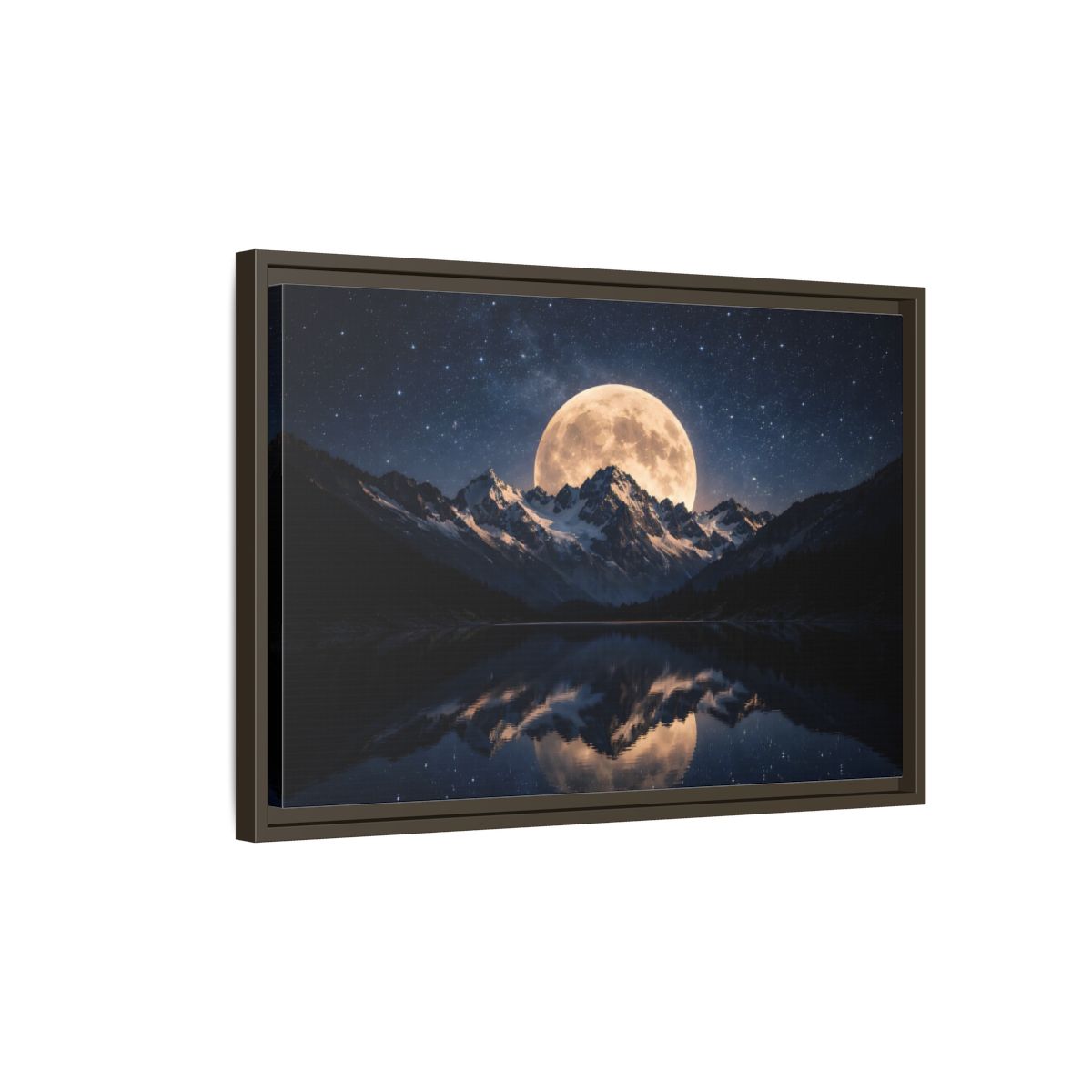 Side Mockup 2. Nature Full Moon Blue And Gold shown as stretched canvas wall art