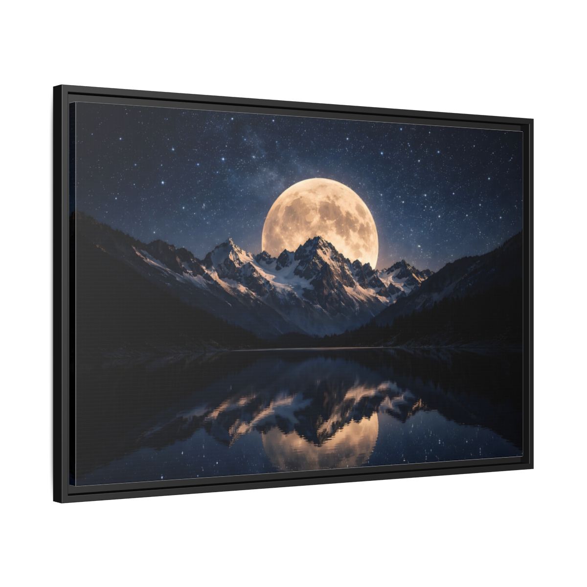 Side Mockup 13. Nature Full Moon Blue And Gold shown as stretched canvas wall art