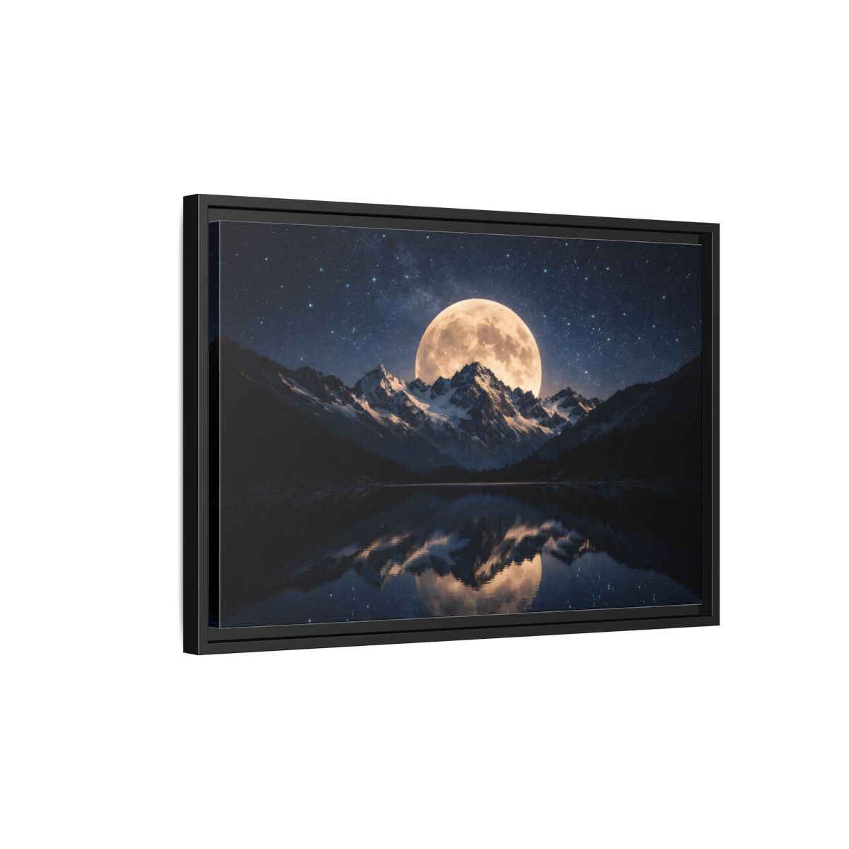 Side Mockup 3. Nature Full Moon Blue And Gold shown as stretched canvas wall art