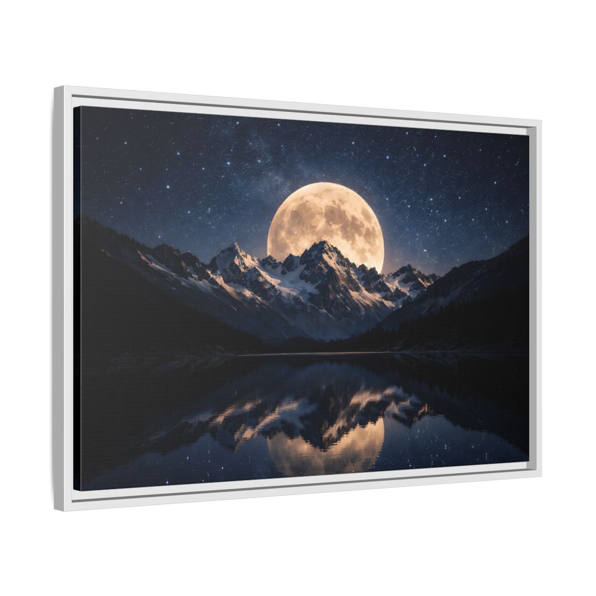 Side Mockup 10. Nature Full Moon Blue And Gold shown as stretched canvas wall art