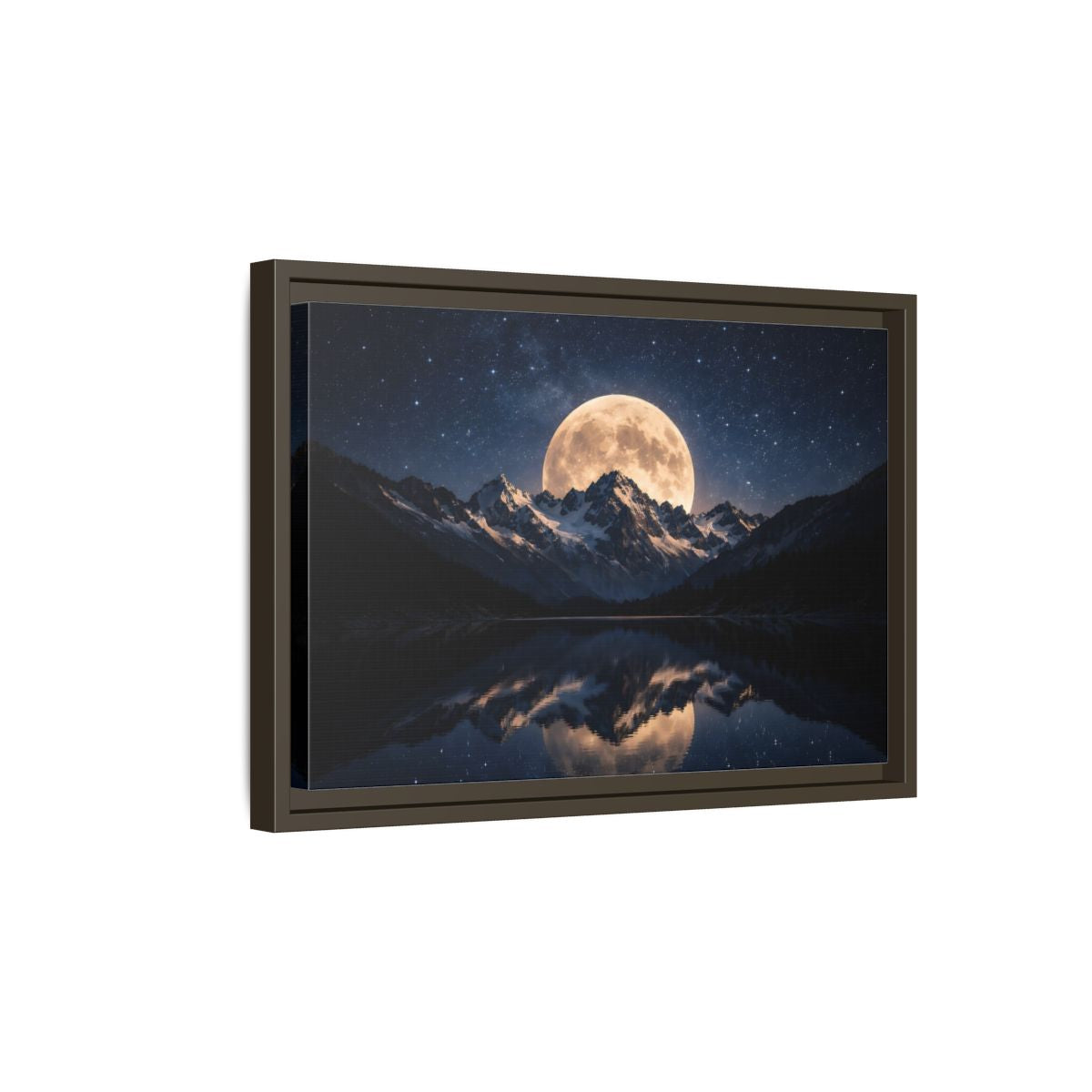 Side Mockup 5. Nature Full Moon Blue And Gold shown as stretched canvas wall art