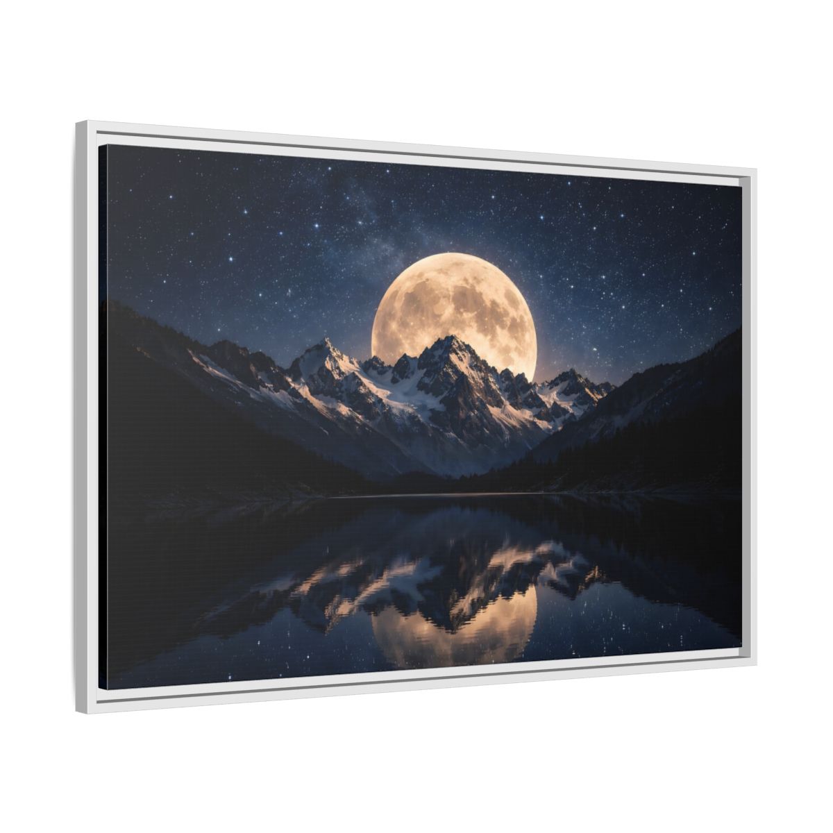 Side Mockup 8. Nature Full Moon Blue And Gold shown as stretched canvas wall art