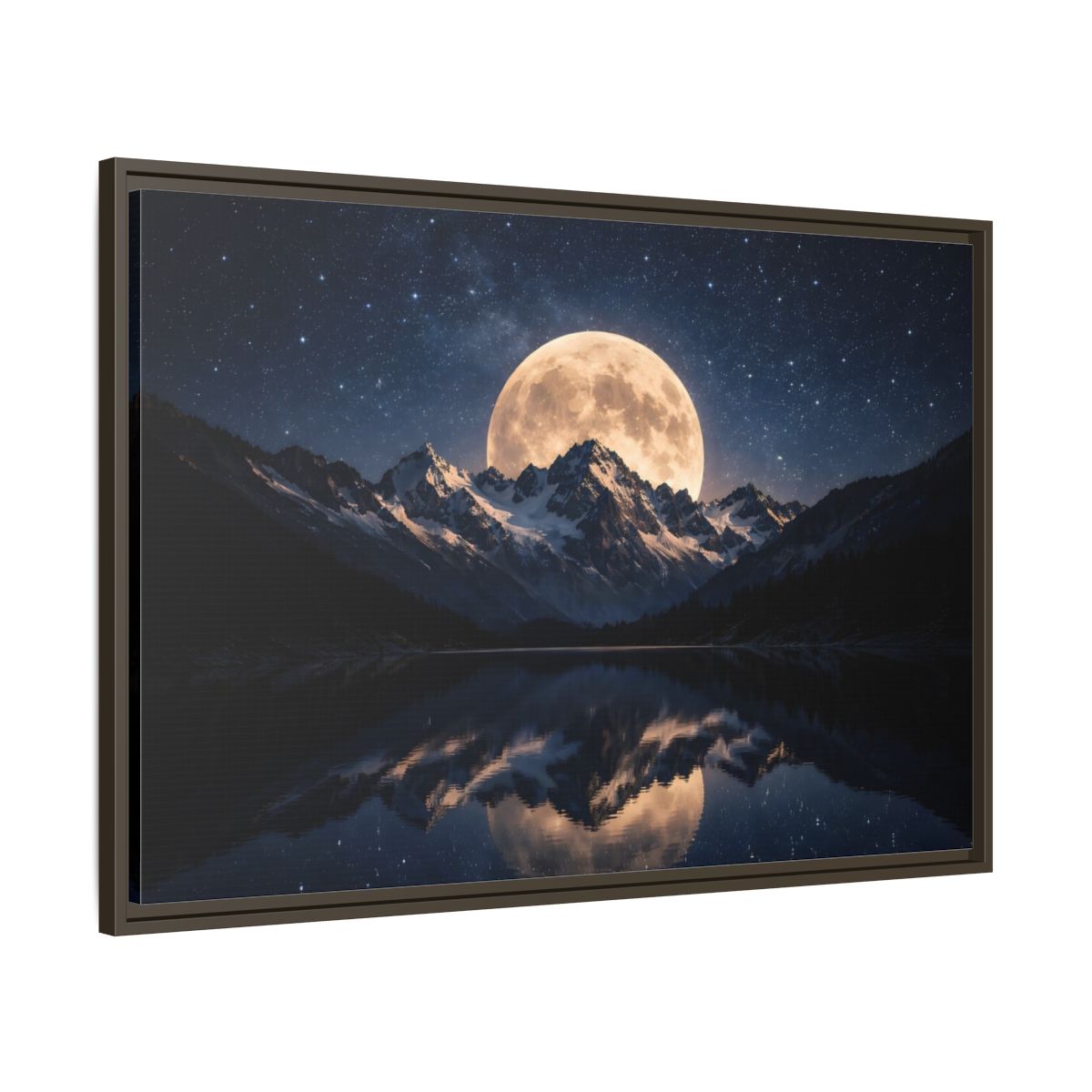 Side Mockup 9. Nature Full Moon Blue And Gold shown as stretched canvas wall art