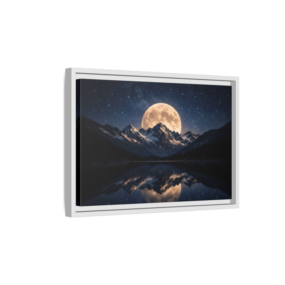 Side Mockup 4. Nature Full Moon Blue And Gold shown as stretched canvas wall art