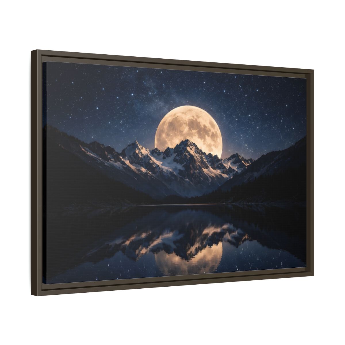 Side Mockup 11. Nature Full Moon Blue And Gold shown as stretched canvas wall art